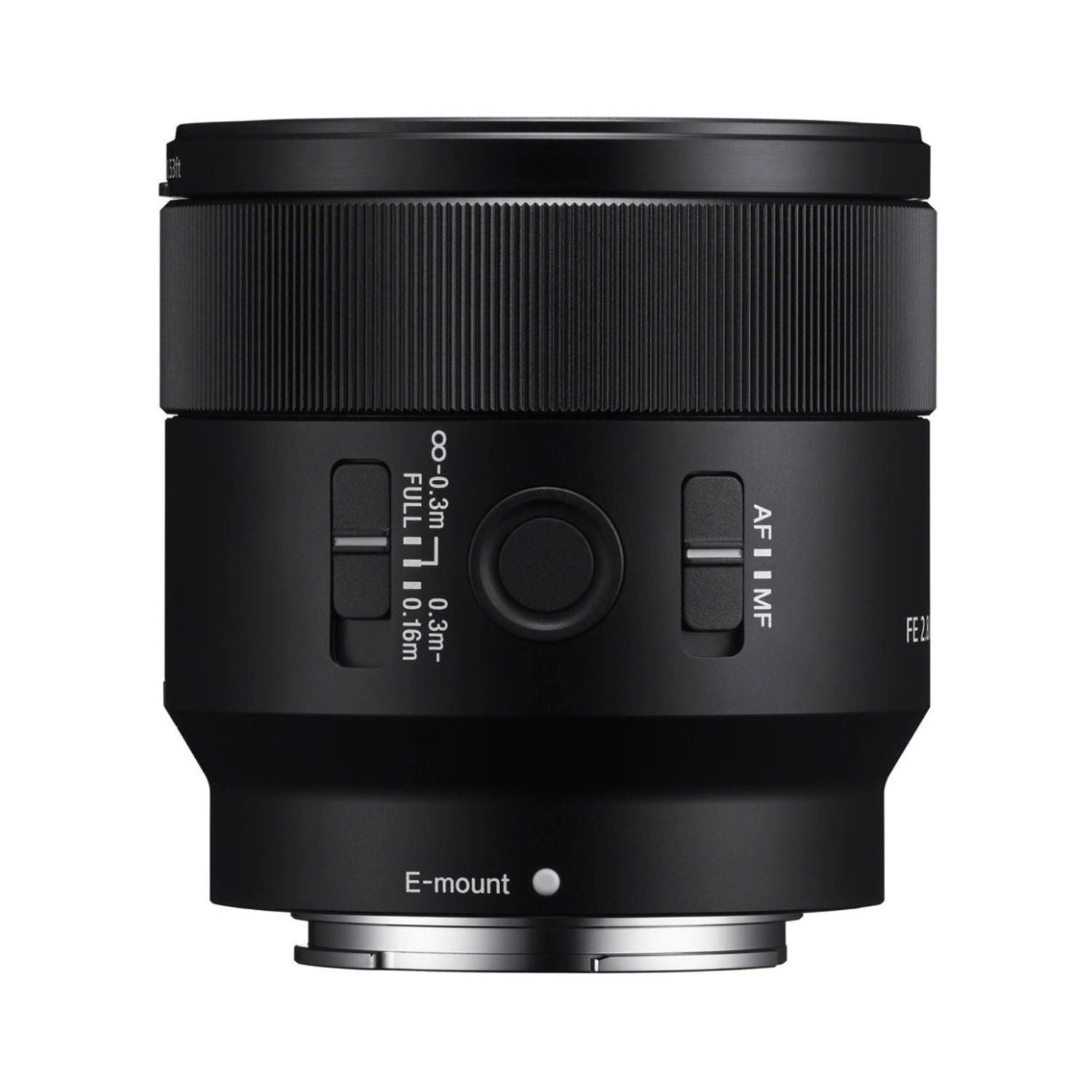 FE 2.8/50 Macro lens, black with E-mount base and AF/MF switch panel