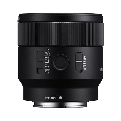 FE 2.8/50 Macro lens, black with E-mount base and AF/MF switch panel
