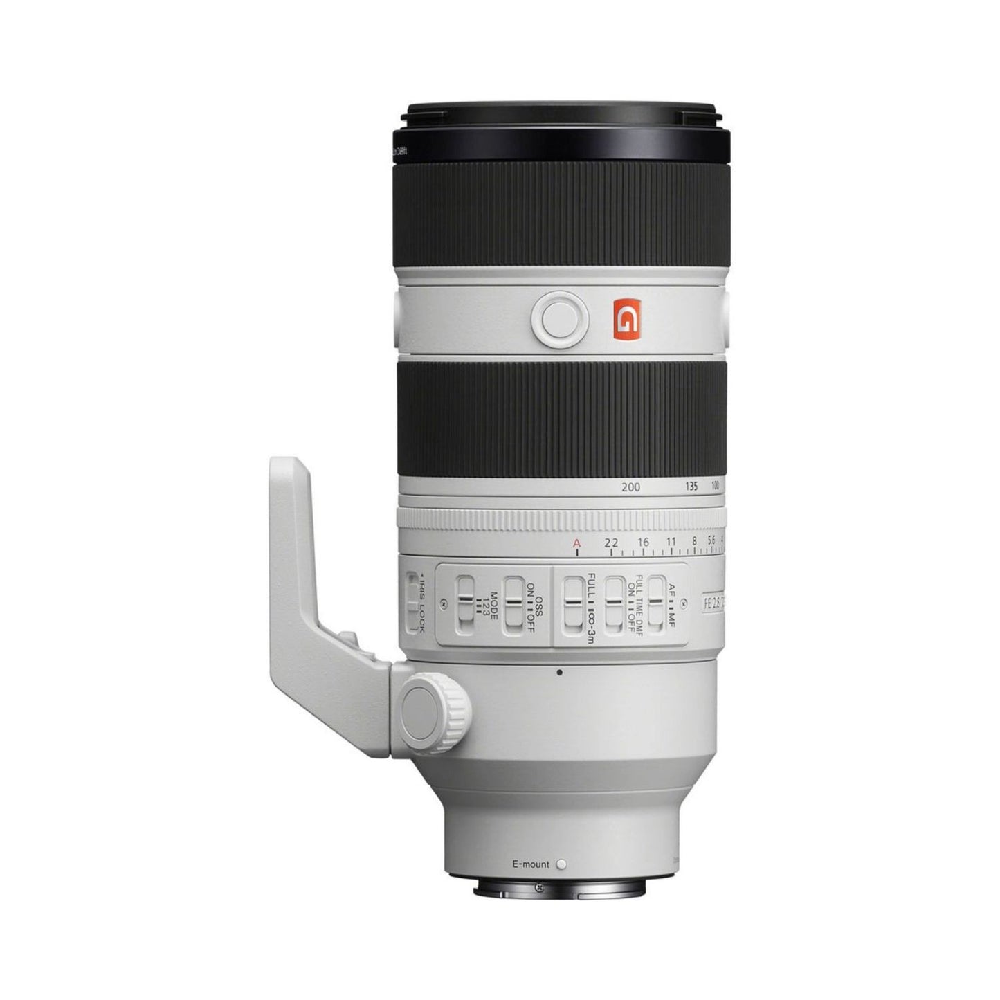 70-200mm f/2.8 GM OSS II lens, side view with E-mount and adjustment dials