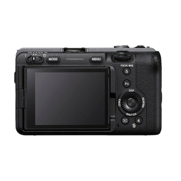 Sony FX30 Digital Cinema Camera – Rückseite mit LCD-Display und Modus-/Menübedienung