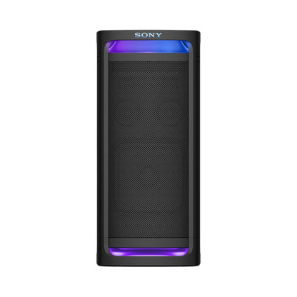 Sony SRS-ULT900 party speaker, black tower with front grille and purple light bar