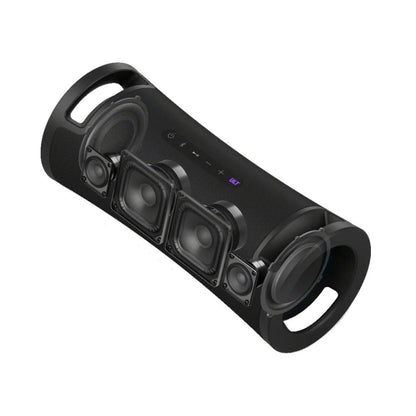 ULT FIELD 7 wireless speaker side view, black handle and front speaker array