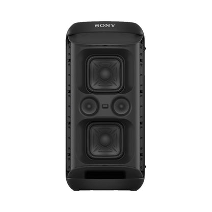 Wireless party speaker XV500, back panel with speaker drivers and control ports