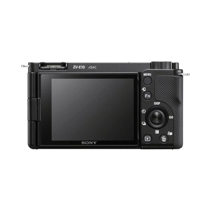 Sony ZV-E10 rear view, LCD screen and control buttons visible