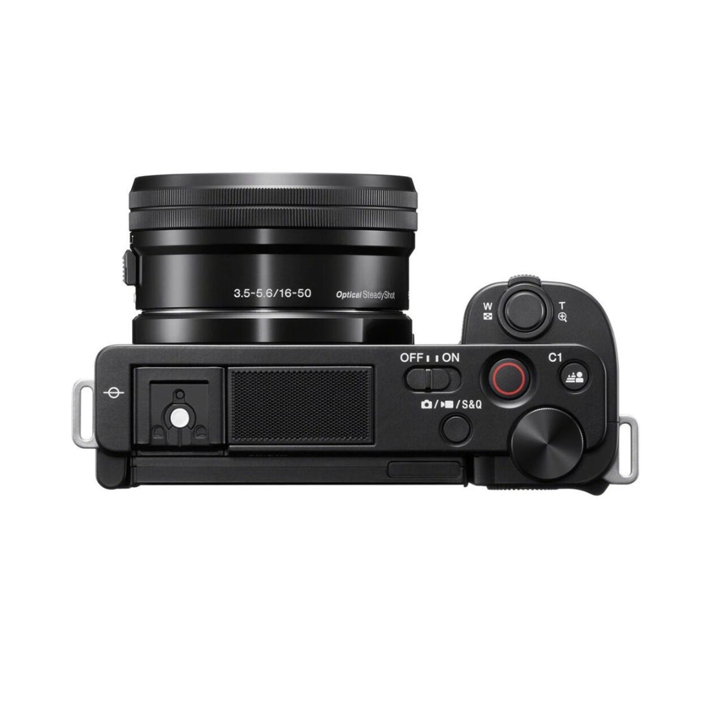 ZV-E10 Rückansicht: Bedienelemente und 16–50mm Objektiv, kompakte Gehäuseform