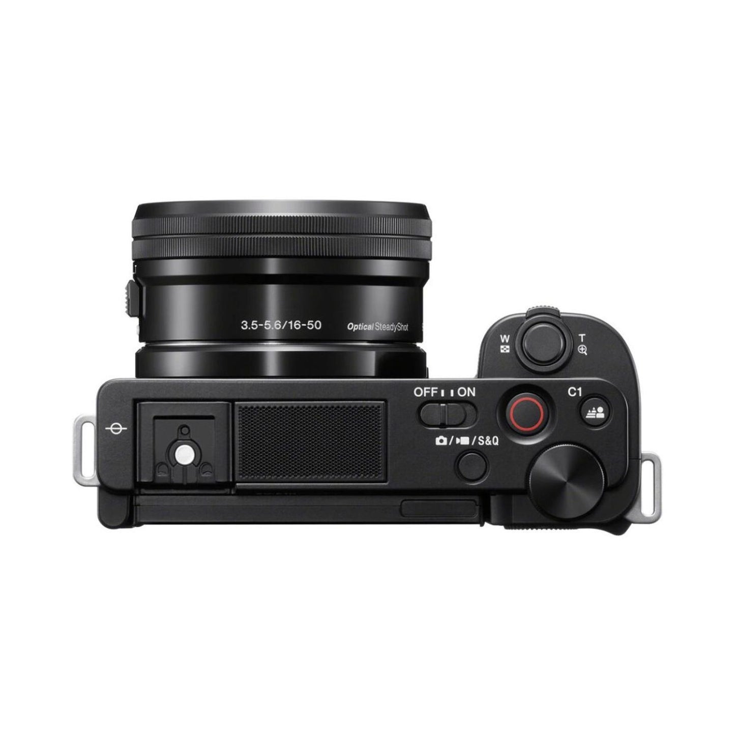 ZV-E10 mirrorless camera back controls and buttons, with 16-50mm lens