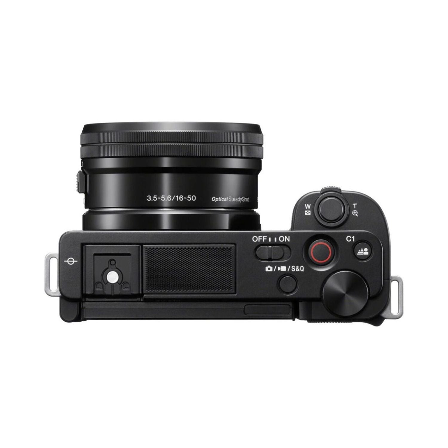 ZV-E10 mirrorless camera back controls and buttons, with 16-50mm lens