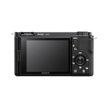 ZV-E10 mirrorless camera rear view with LCD screen and control dial