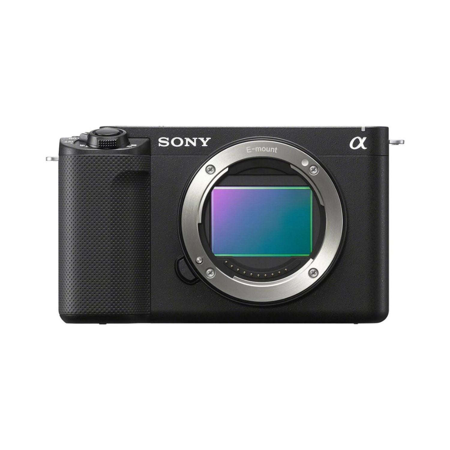 Sony ZV-E1 mirrorless camera body, front view with lens mount and display