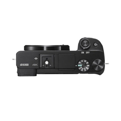 a6100 mirrorless camera top view with mode dial, ON/OFF switch and hot shoe