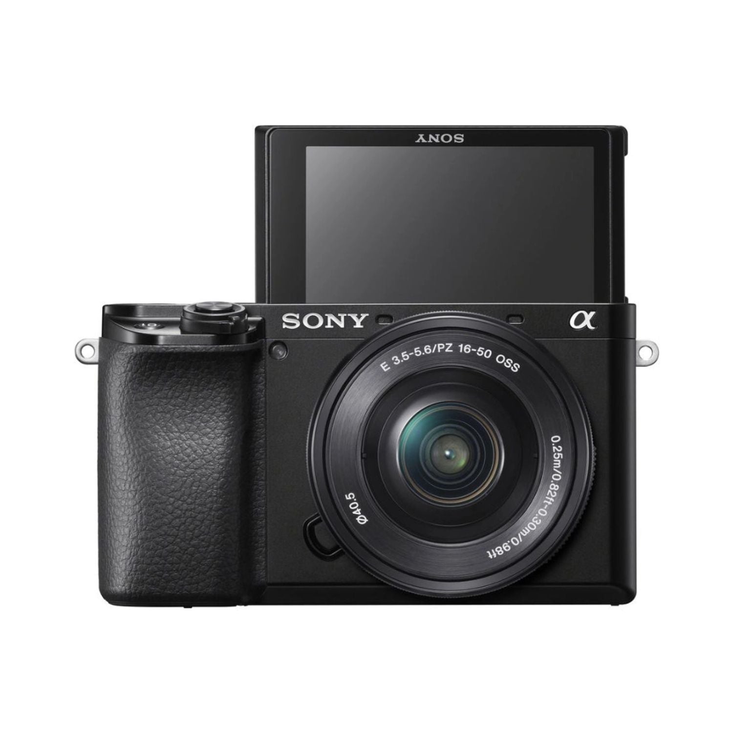 Mirrorless camera with 16-50mm lens and rear LCD screen
