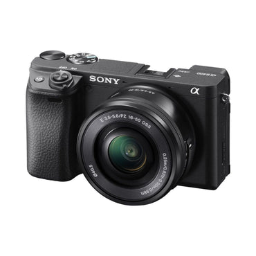Black mirrorless camera with 16-50mm OSS lens, angled side view