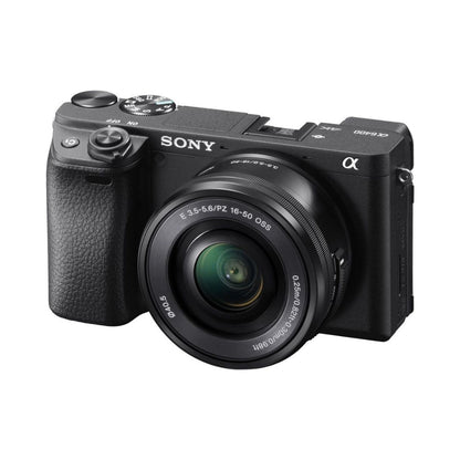 Black mirrorless camera with 16-50mm OSS lens, angled side view