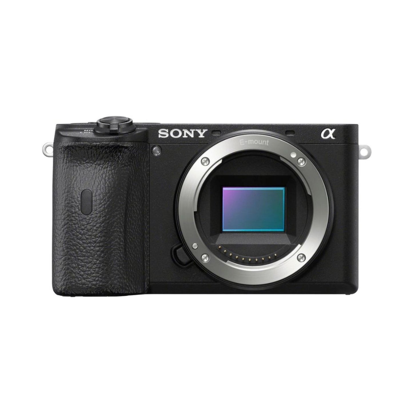 a6600 mirrorless camera front view with lens mount and textured grip