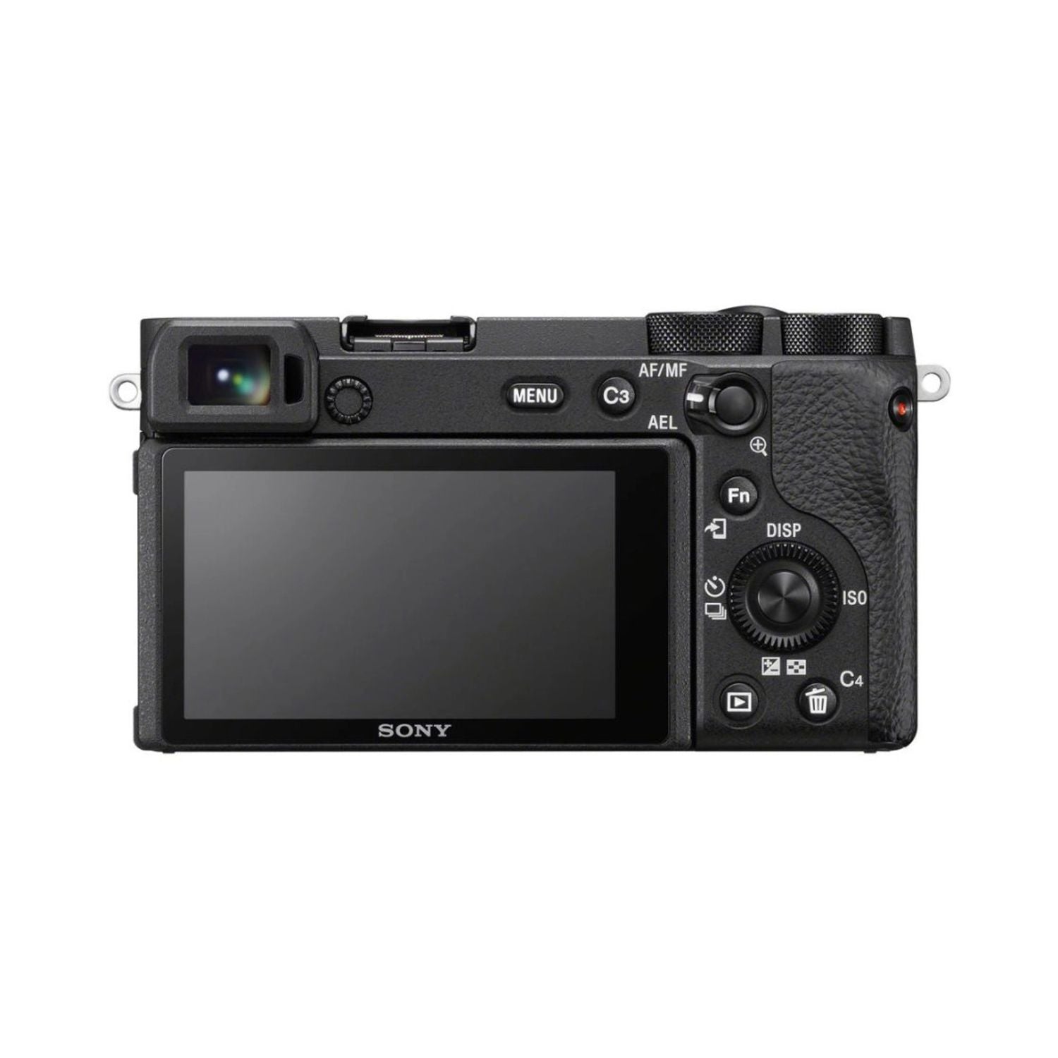 a6600 mirrorless camera back view with LCD display and control buttons