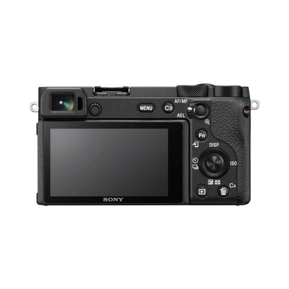 a6600 mirrorless camera back view with LCD display and control buttons
