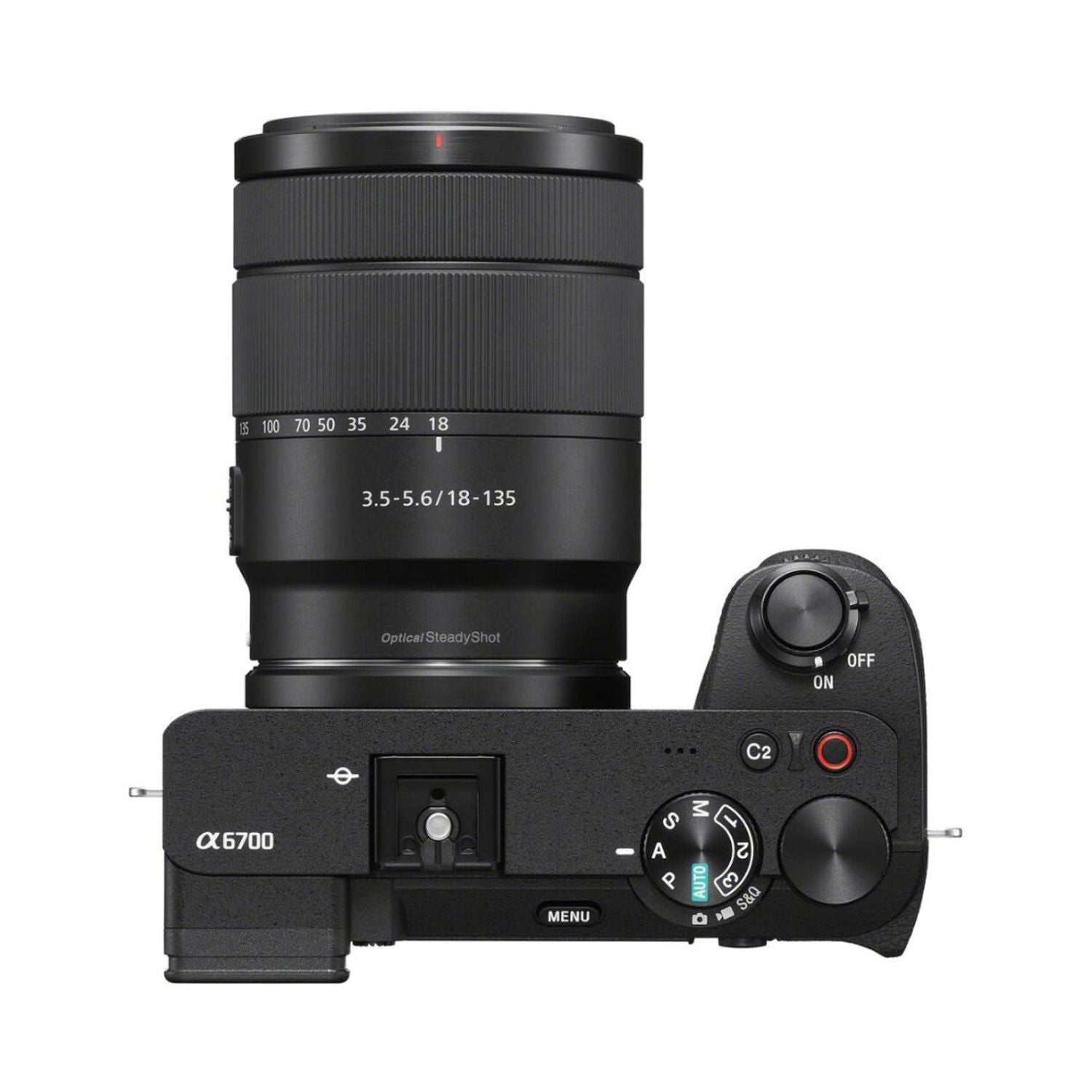 Sony a6700 with 18-135mm lens, top controls and dials, black