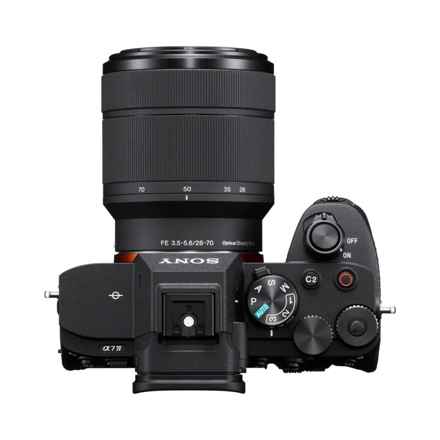28-70mm lens with camera top controls, black mirrorless body