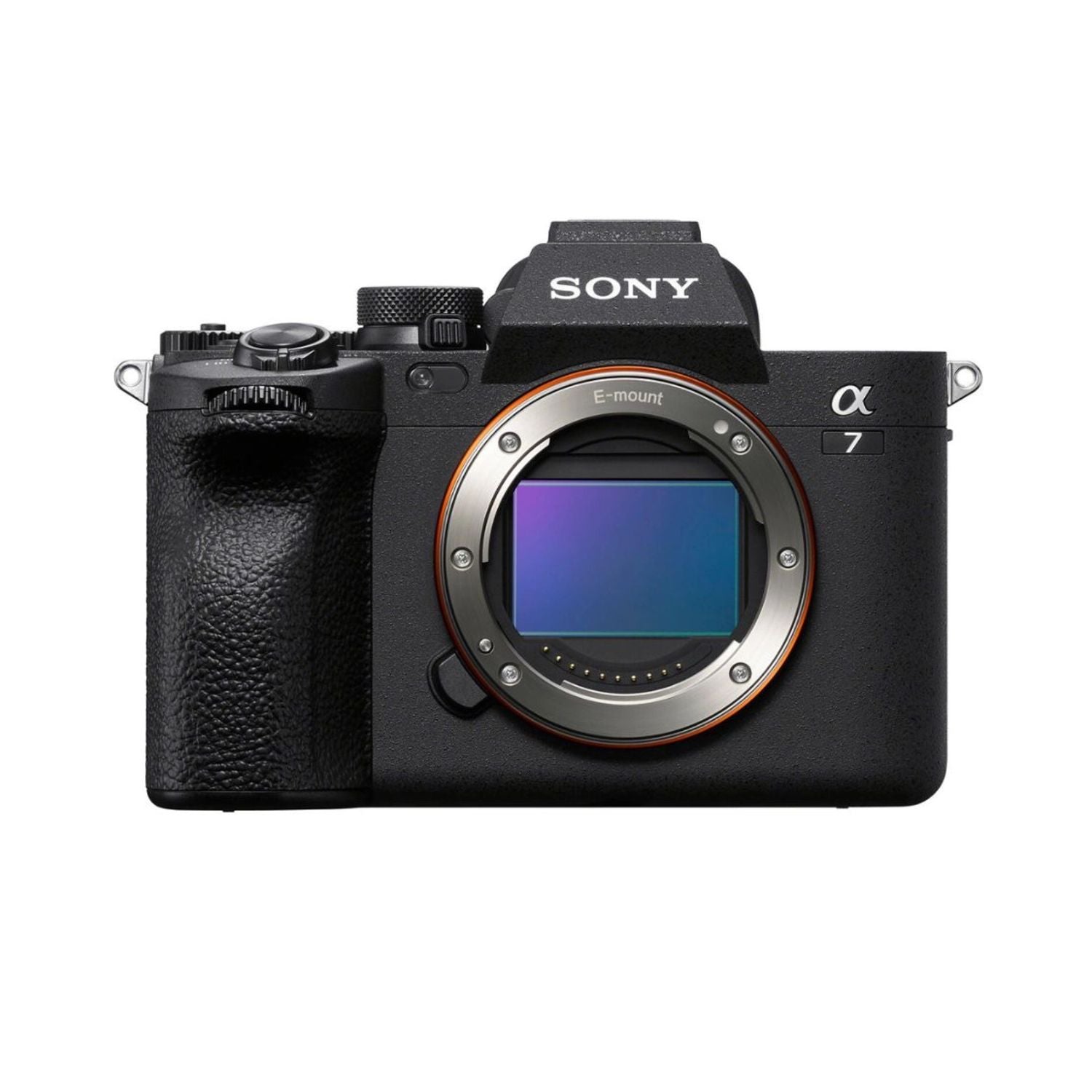 Sony a7 IV mirrorless camera, centered front view with lens and controls
