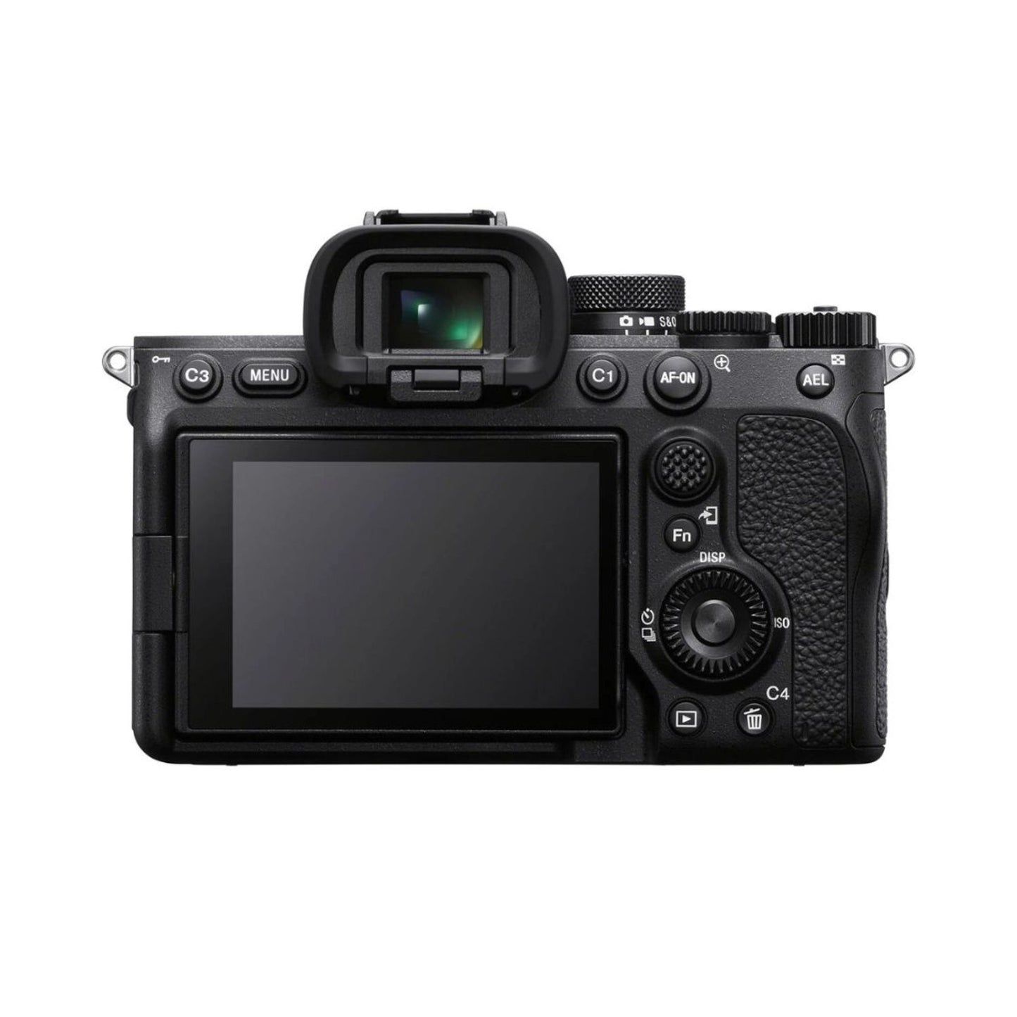 Sony a7 IV mirrorless camera back view with LCD screen and buttons