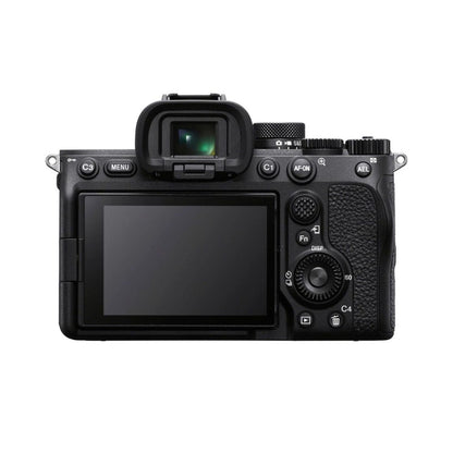 Sony a7 IV mirrorless camera back view with LCD screen and buttons
