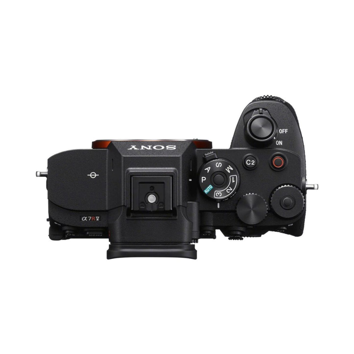Sony a7R V Kamera, Oberseite mit Drehreglern, Moduswähler und Schaltern
