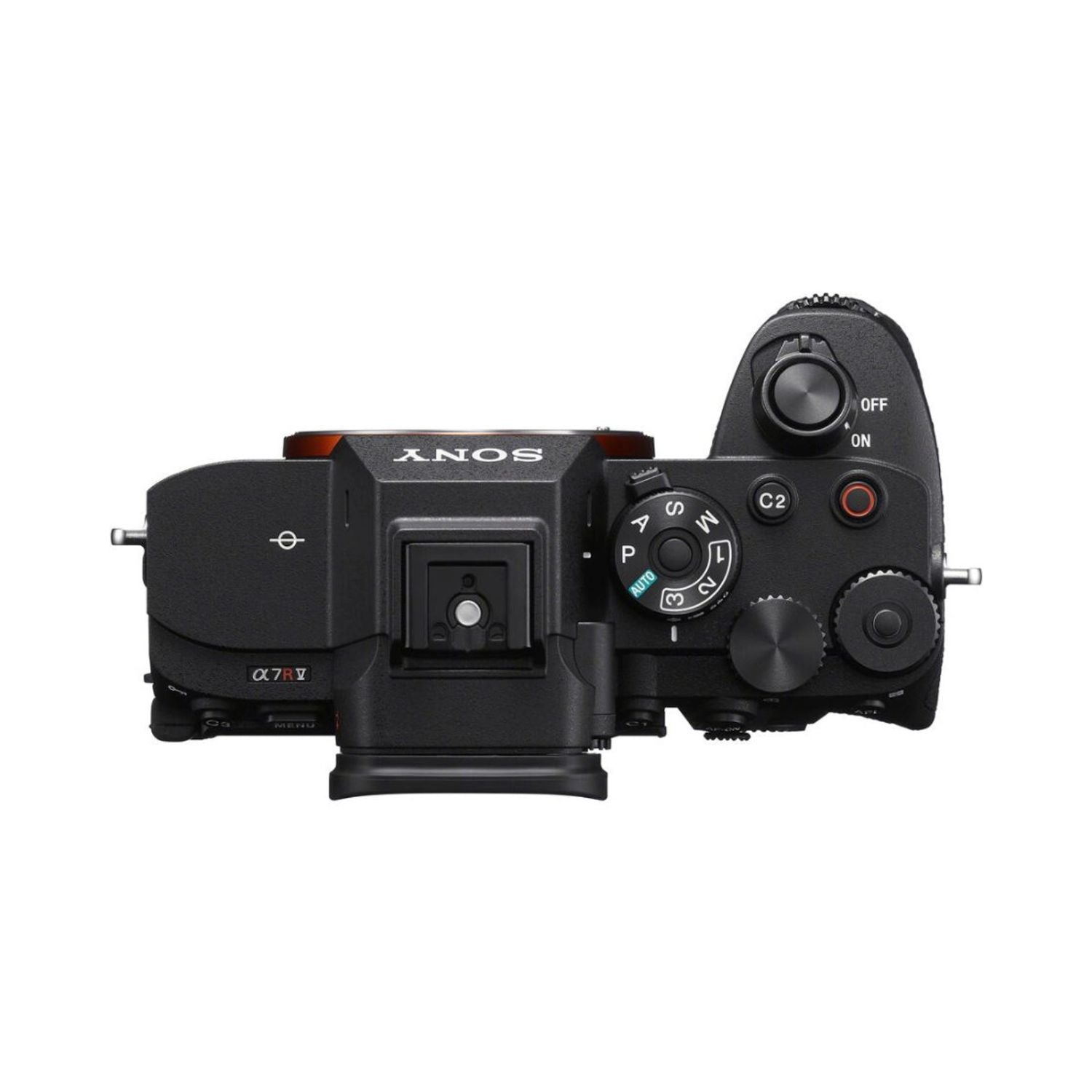 Sony a7R V Kamera, Oberseite mit Drehreglern, Moduswähler und Schaltern
