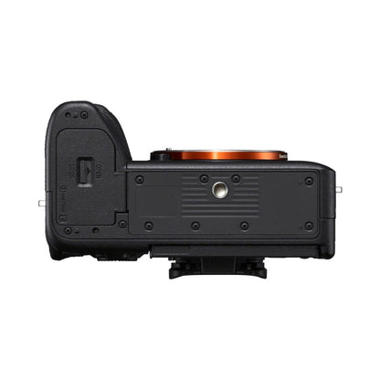 Sony a7S III mirrorless camera bottom view with tripod mount and battery door