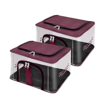 Storite 33 L transparent PVC storage box with burgundy hinged lid and zip front