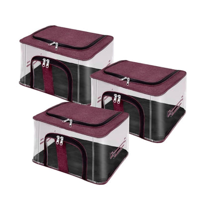 Set of transparent PVC moisture-proof storage boxes, burgundy lids and zip openings