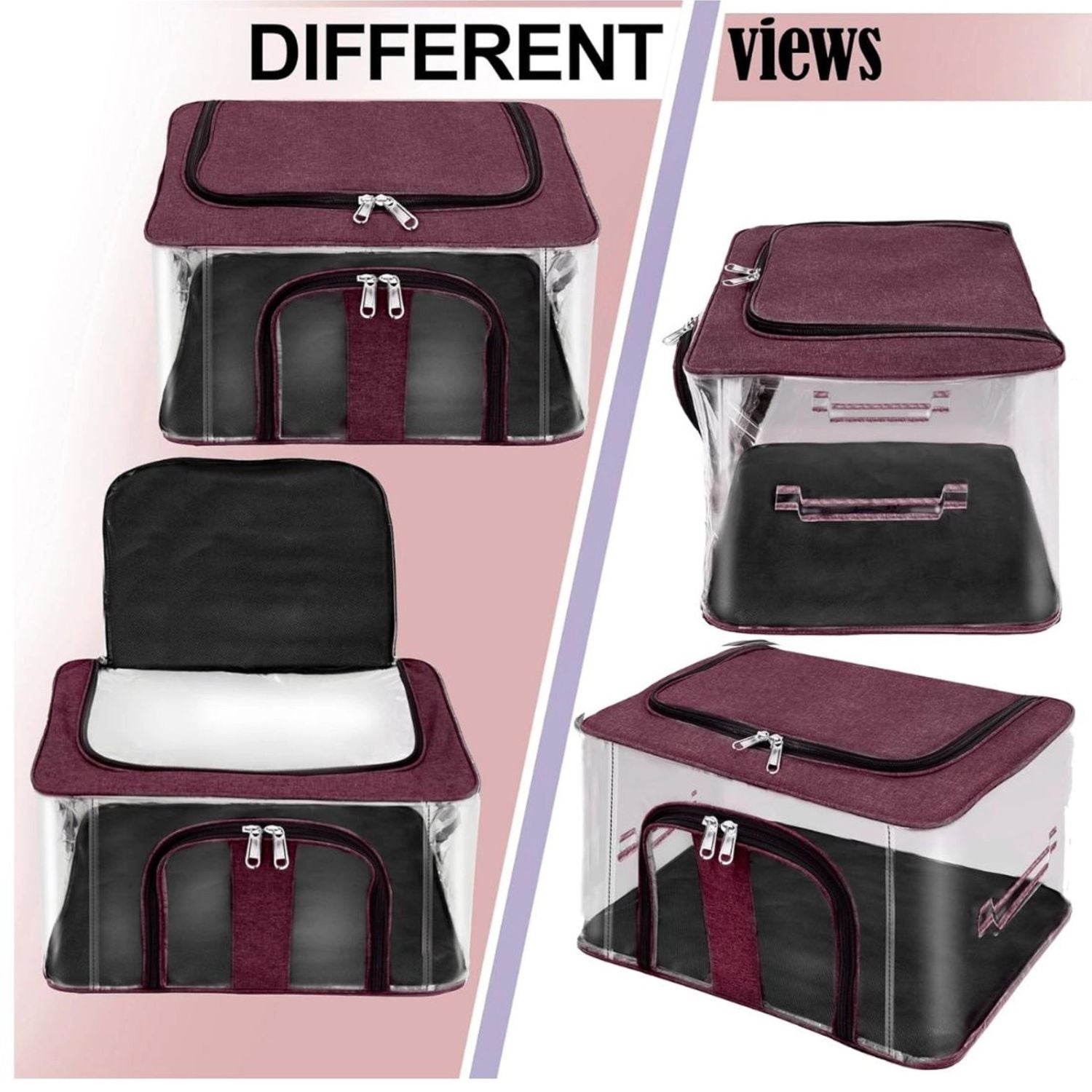 Nylon 33 L PVC transparent storage box—front access and lid shown from different angles