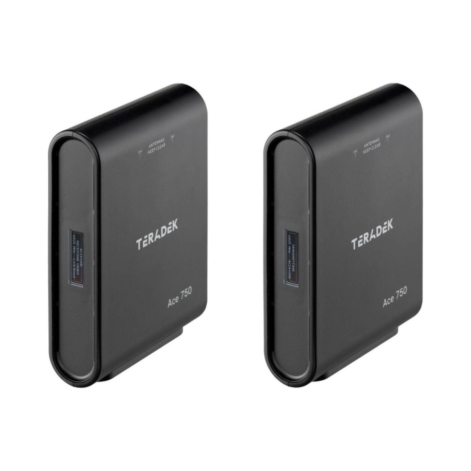 Ace 750 wireless HDMI units, back view with antenna keep-clear markings