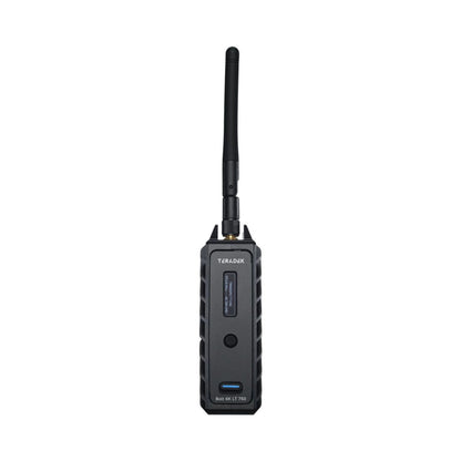 4K 3G-SDI Sender, Rückseite mit Antenne und Modell-/Serienaufdruck
