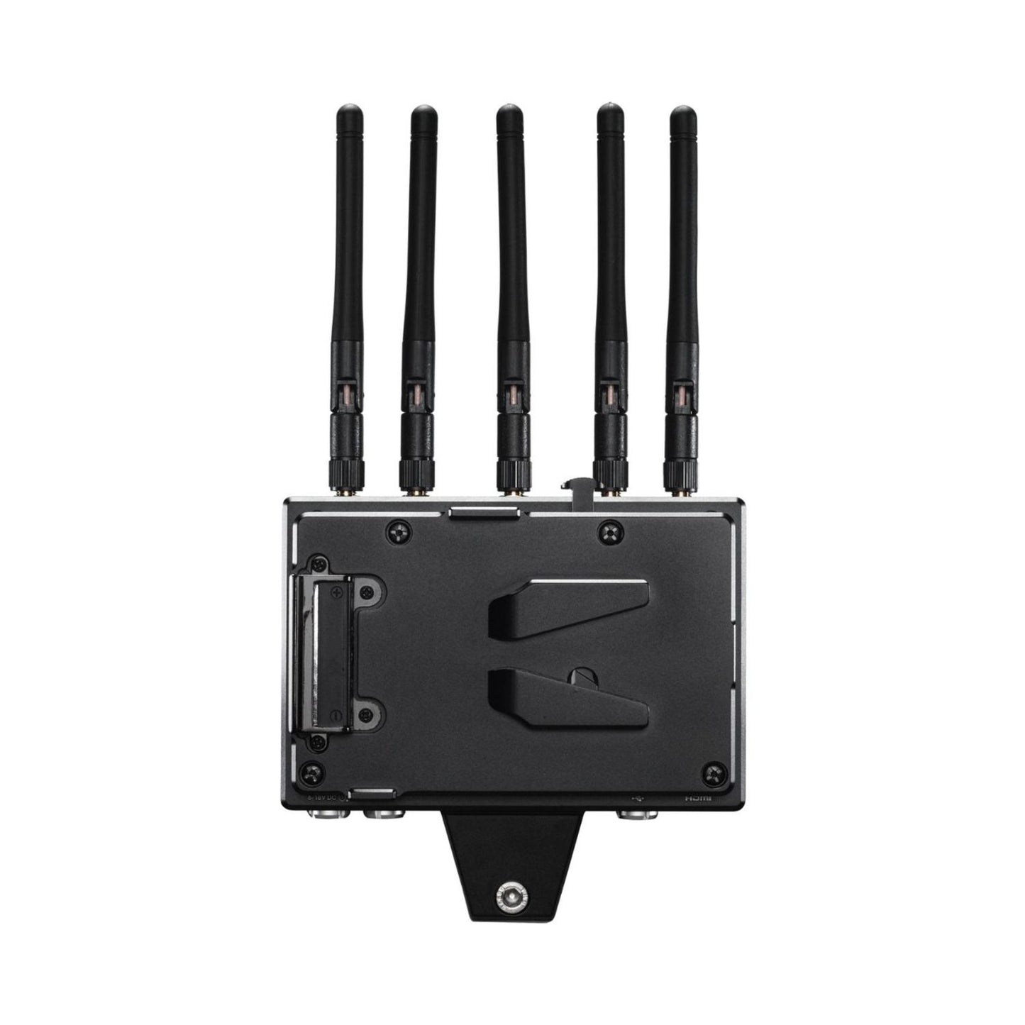Bolt 4K monitor module with 5 black antennas and V-mount bracket