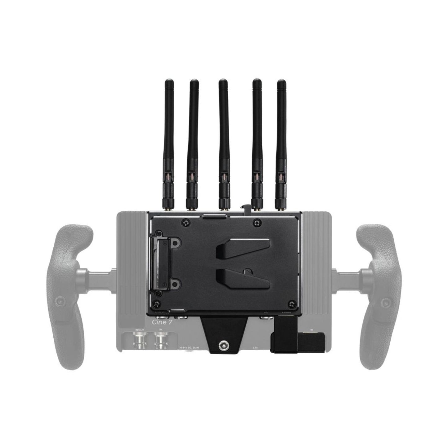 Bolt 4K monitor module with 5 antennas and handheld mounting grips