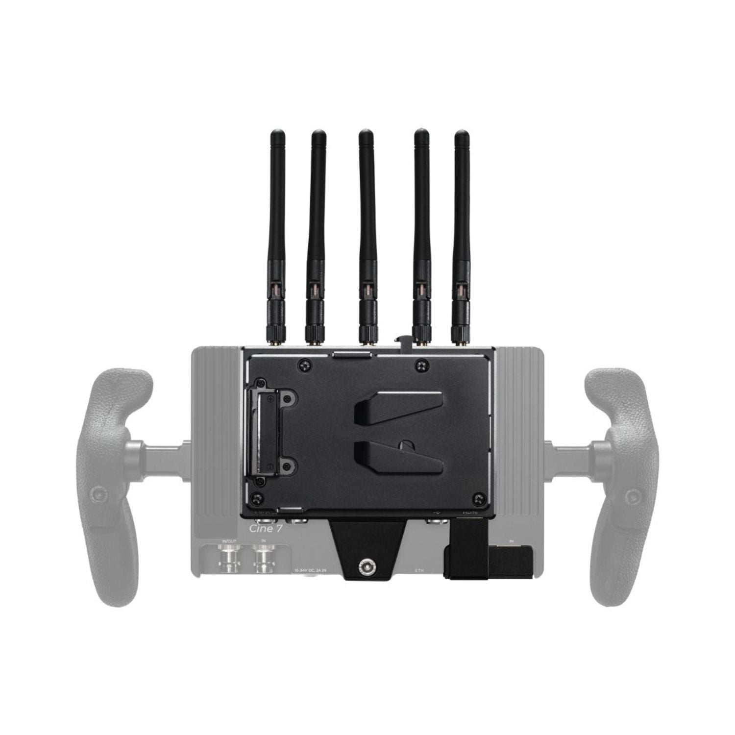 Bolt 4K monitor module with 5 antennas and handheld mounting grips