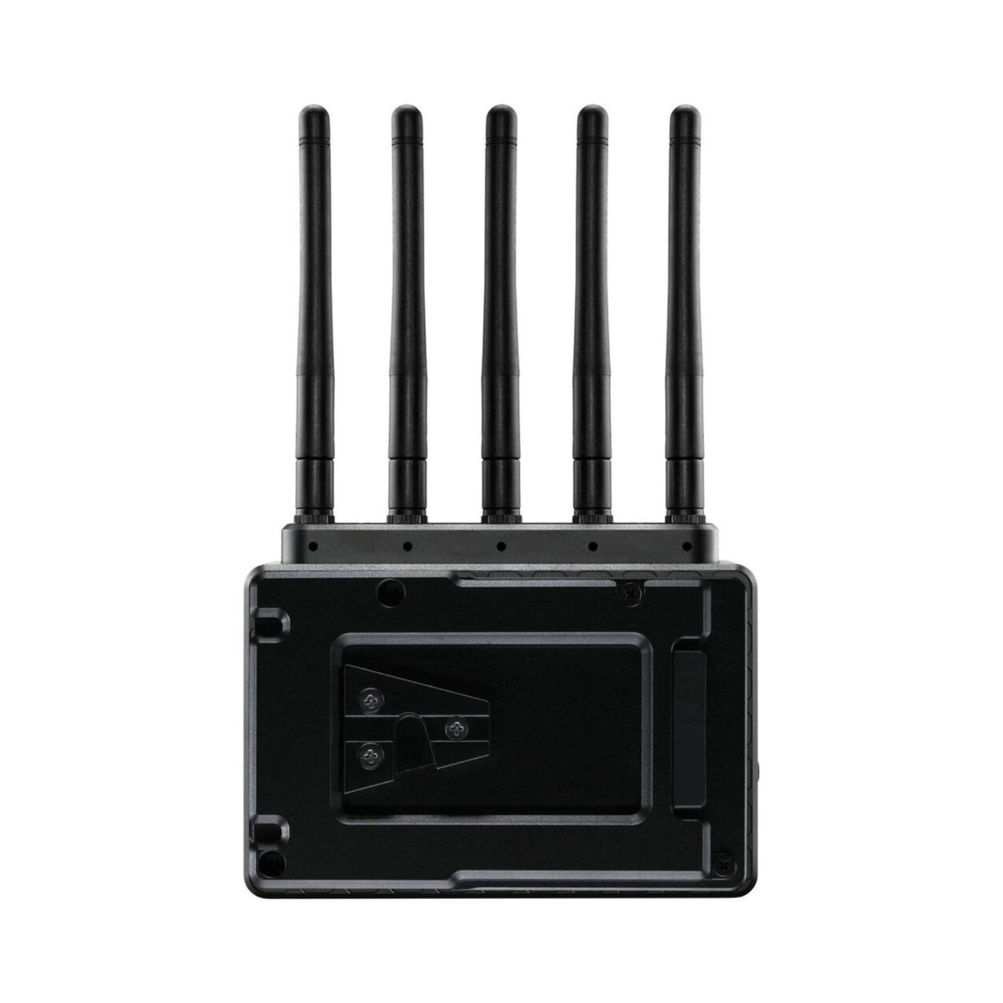 Wireless receiver rear view with four antennas and mounting panel