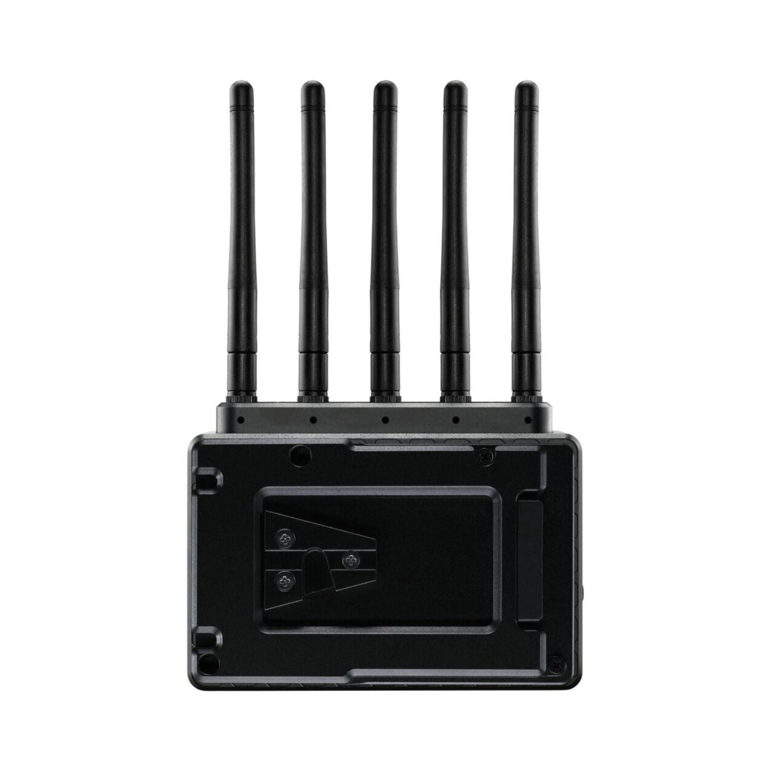 Wireless receiver rear view with four antennas and mounting panel
