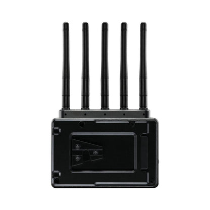Wireless receiver rear view with four antennas and mounting panel