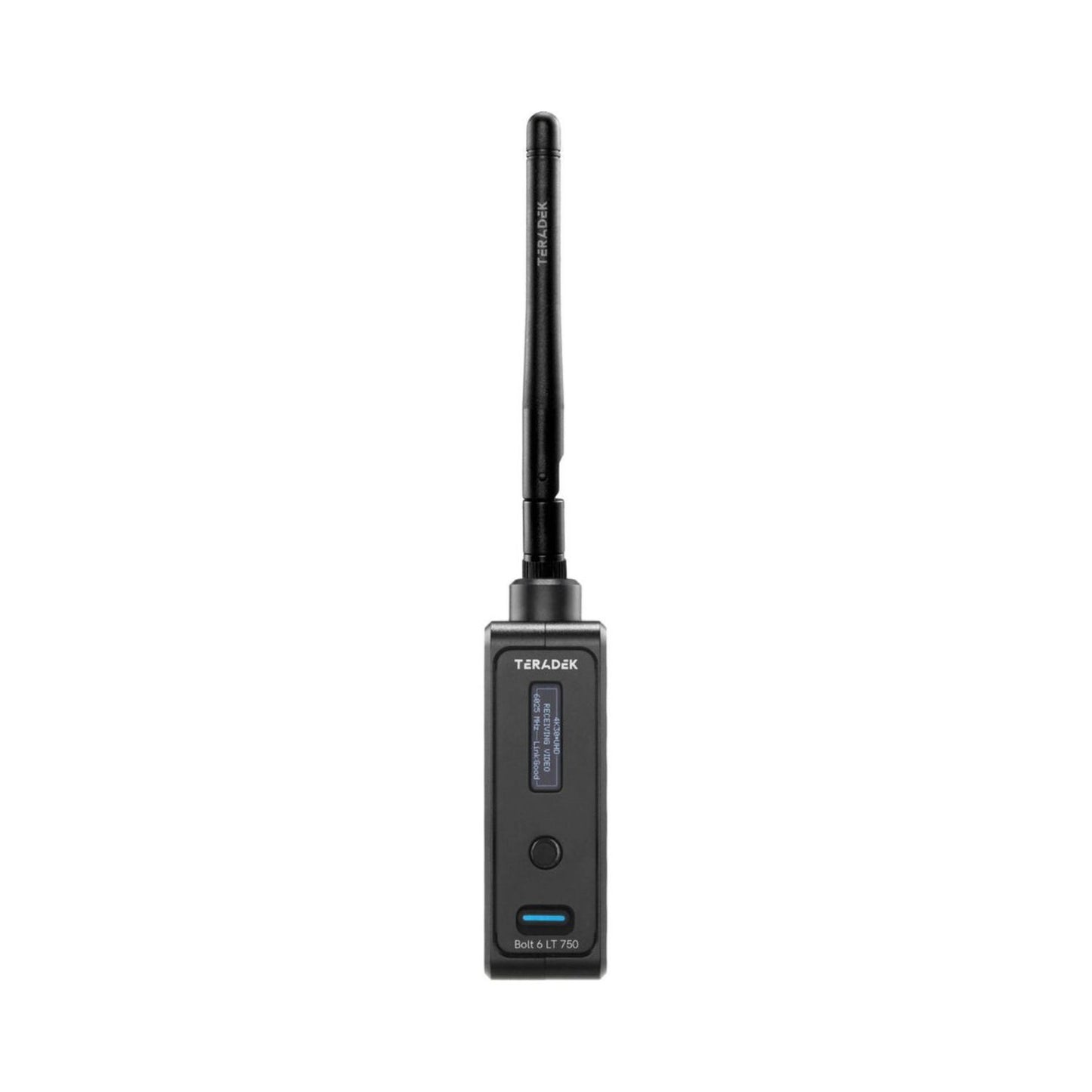 Wireless receiver front view with status display and single antenna