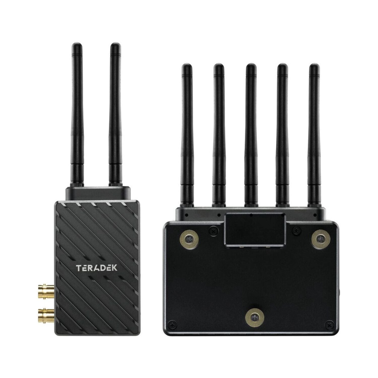 Teredek Bolt 6 LT TX/RX set with antennas—front views of two wireless units.
