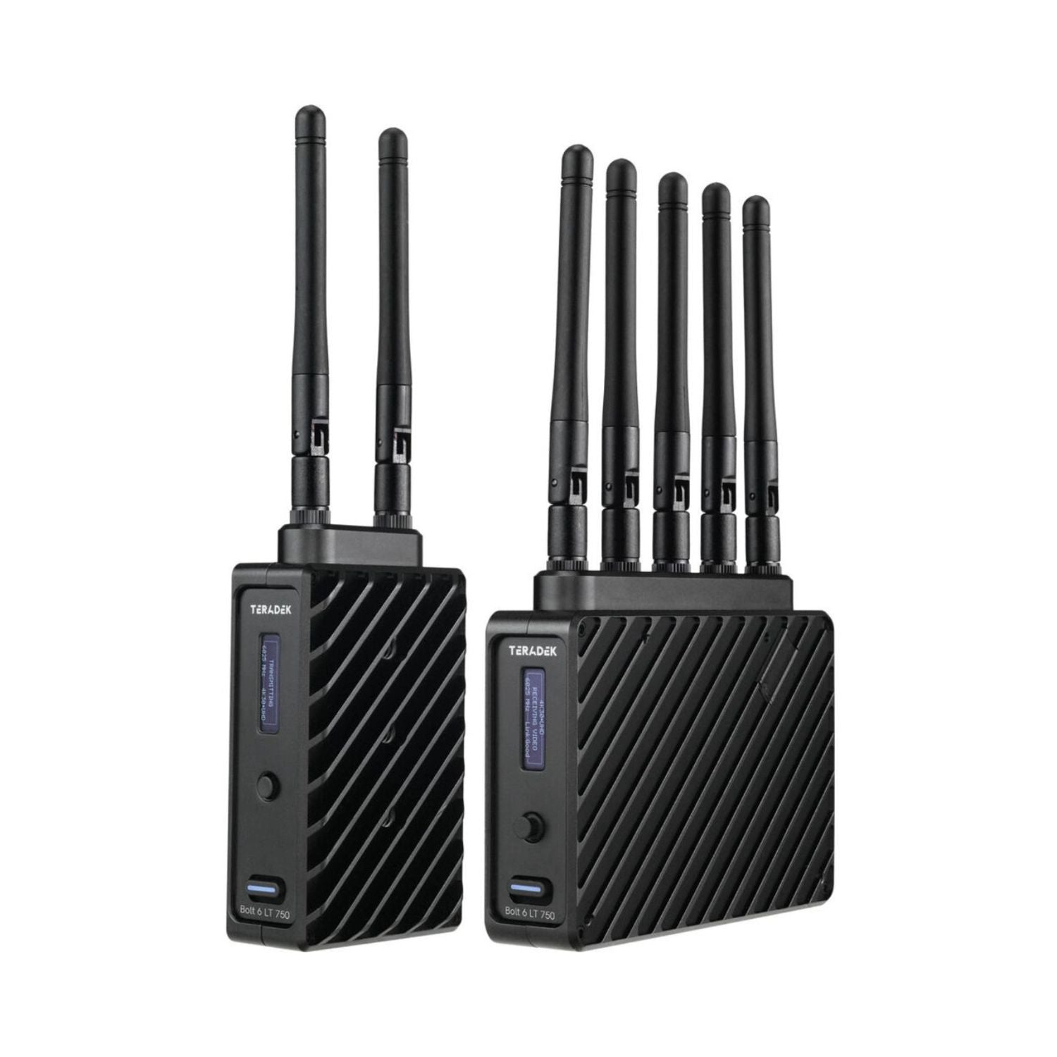 Bolt 6 LT TX/RX set—two compact wireless units with multiple external antennas.