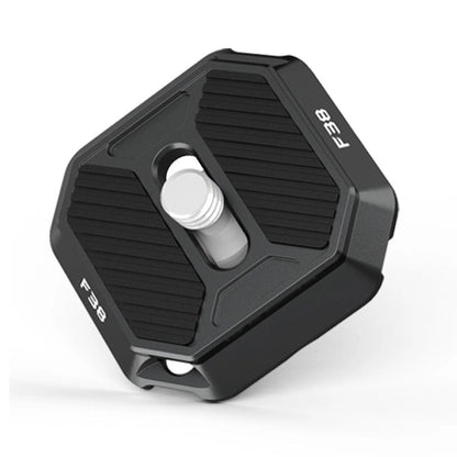 Quick release plate, black metal with ridged sides and silver locating screw head