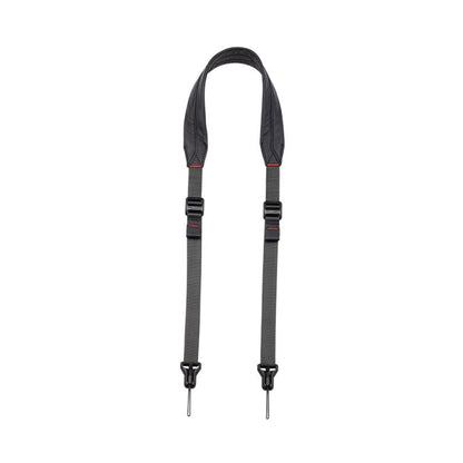 Black adjustable shoulder strap with quick buckle and metal pin ends