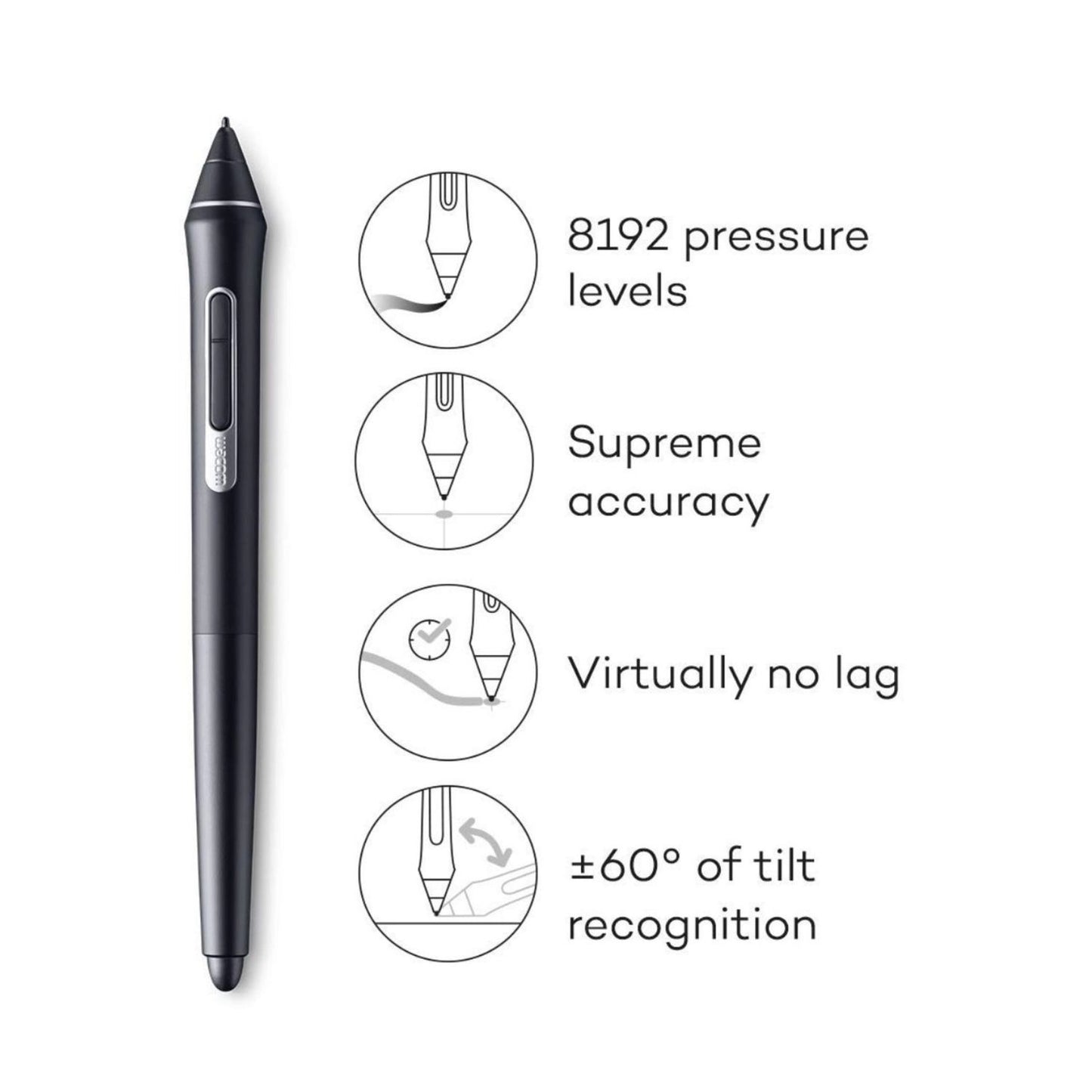 Stylus showing 8192 pressure levels, supreme accuracy, and tilt recognition