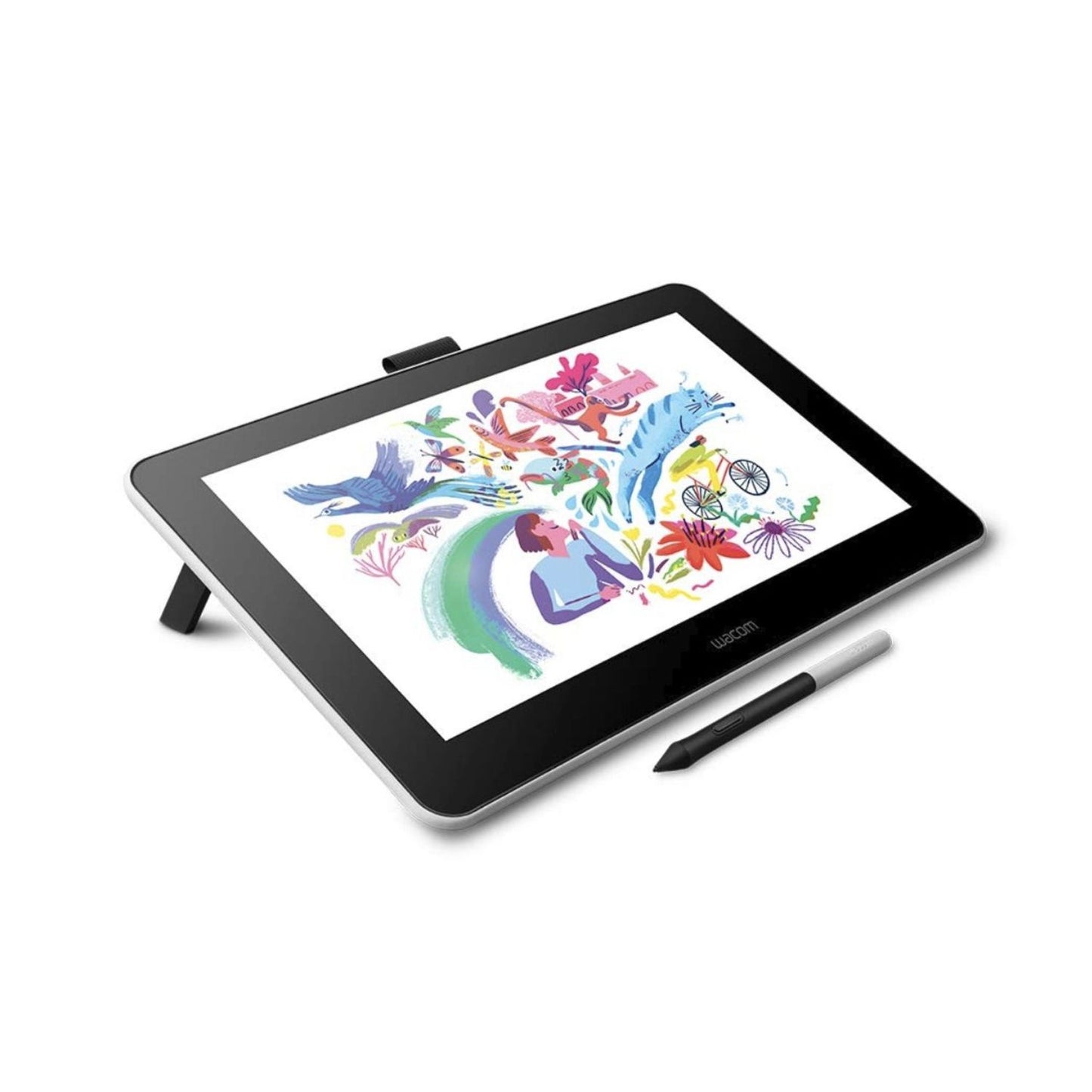 Grafiktablett mit Stift und farbigem Display, schräger Blick