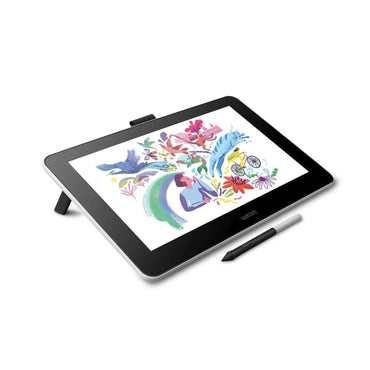 Grafiktablett mit Stift und farbigem Display, schräger Blick