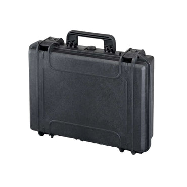 Black hard shell laptop case with top carry handle and reinforced side edges