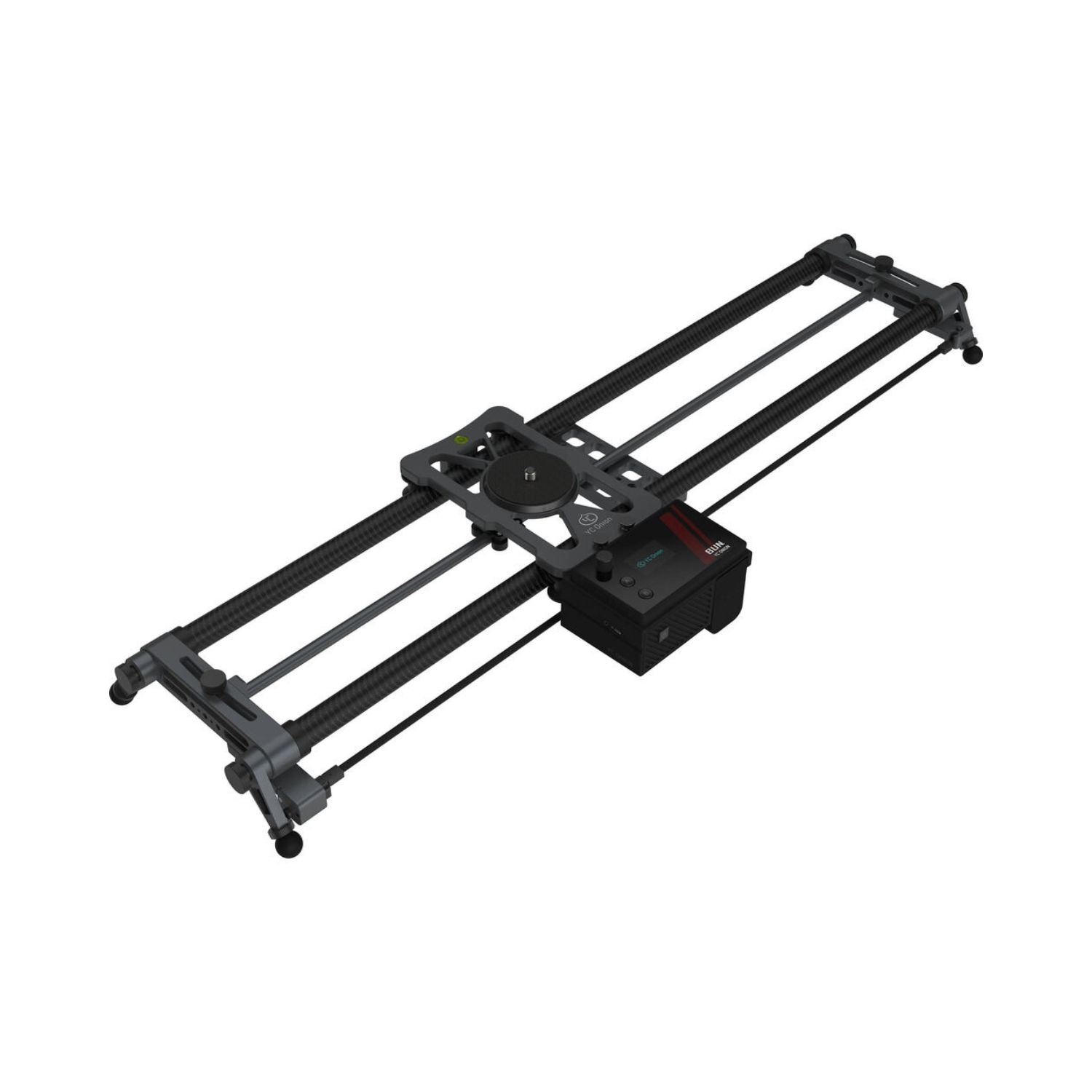 Motorized bun slider mechanism with black rails, handwheel, and control unit