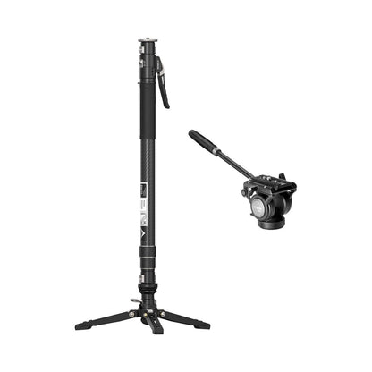 YC Onion carbon fiber monopod with FH60 fluid head and pedal base